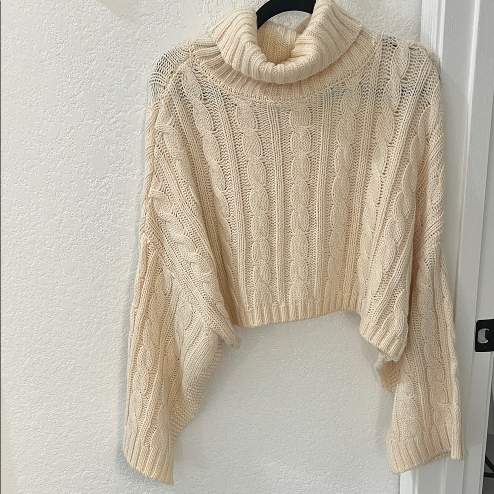 Steve Madden Cream Cable Knit Turtleneck Sweater